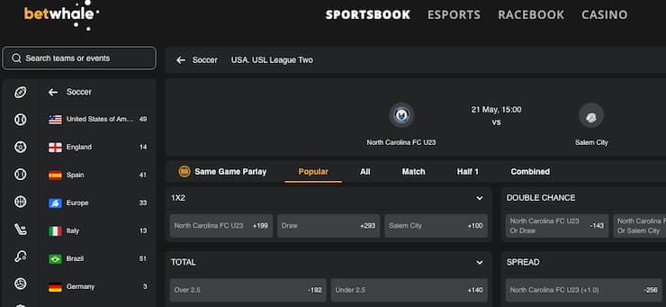 A snapshot of BetWhale, one of our top rated North Carolina sports betting sites.